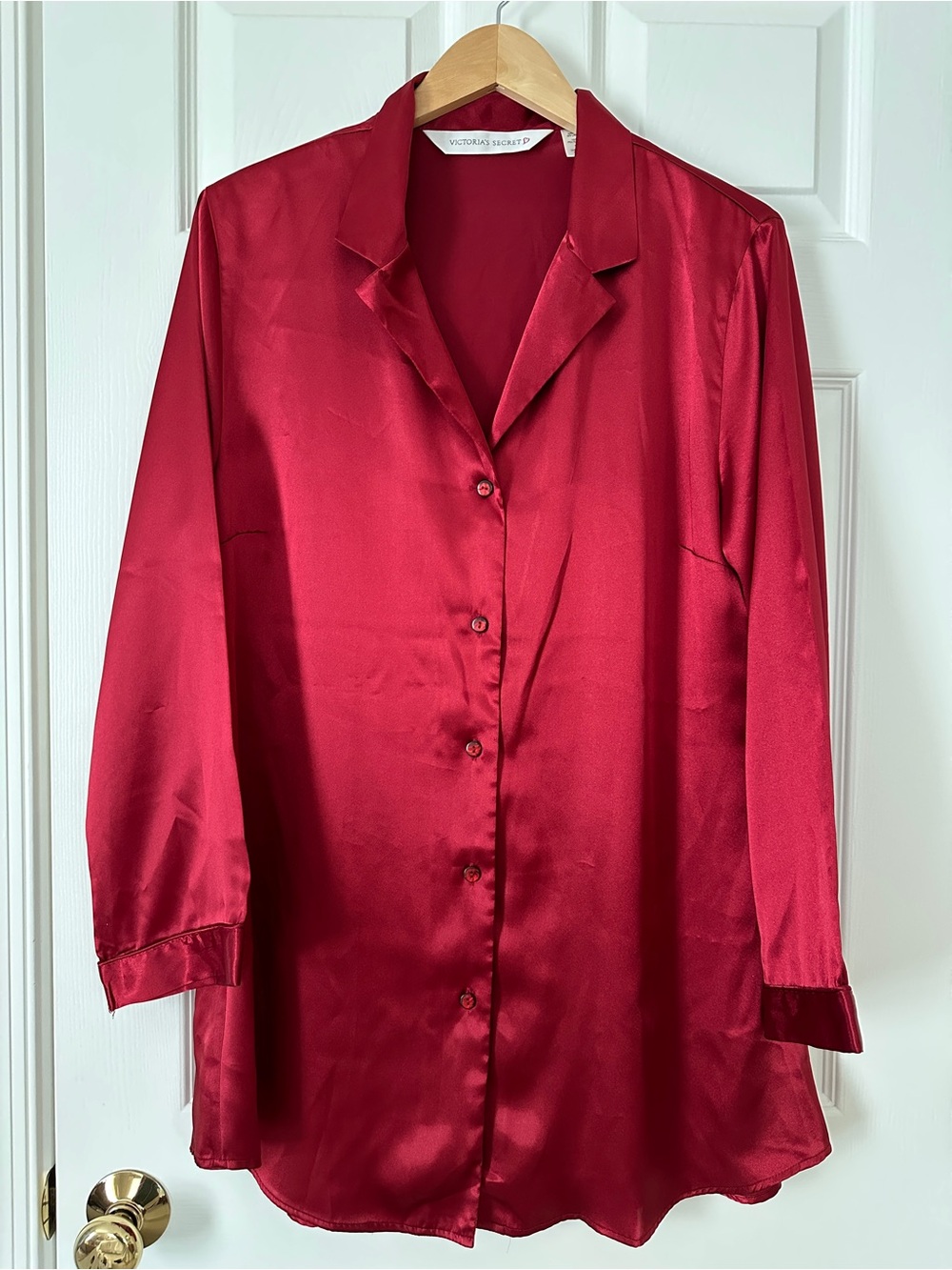 90s Victoria’s Secret Vintage Red Satin Button Up Long Sleeve Nightshirt